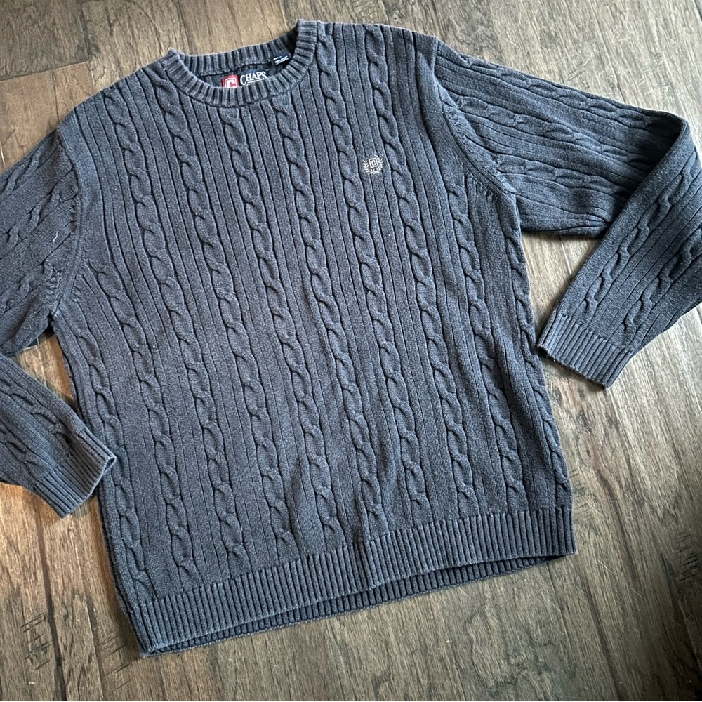 Vintage Preppy Navy Cable Knit Boyfriend Sweater Cotton L